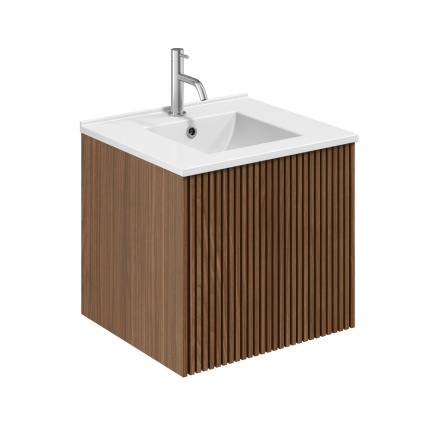 product cut out image of crosswater limit 500mm royal walnut wall hung vanity unit and 1 tap hole vitreous china ceramic basin LM5000DRWAN+ DE0002SCW+